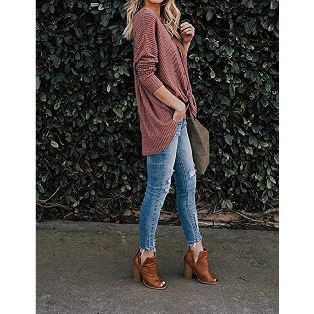 ❤️Womens Tie Knot Button Top in Rust❤️ - Picture 3 of 3